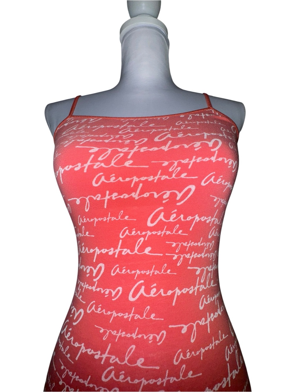 VTG Aeropostale Coral Logo Cami Tank Top XS Spaghetti Strap Fitted Stretch Y2K - Picture 4 of 11